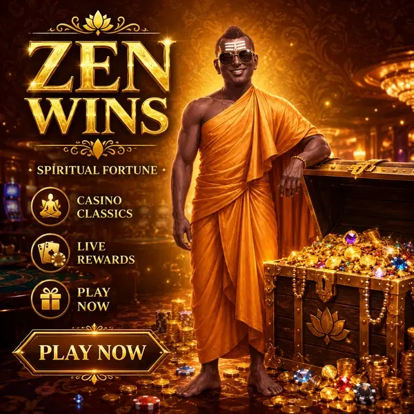 The Golden Monk stands beside overflowing treasure chest as player signs up for spiritual wins