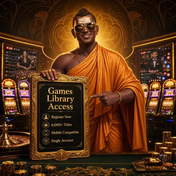 Golden Monk demonstrating SpinBuddha game library access after player registration