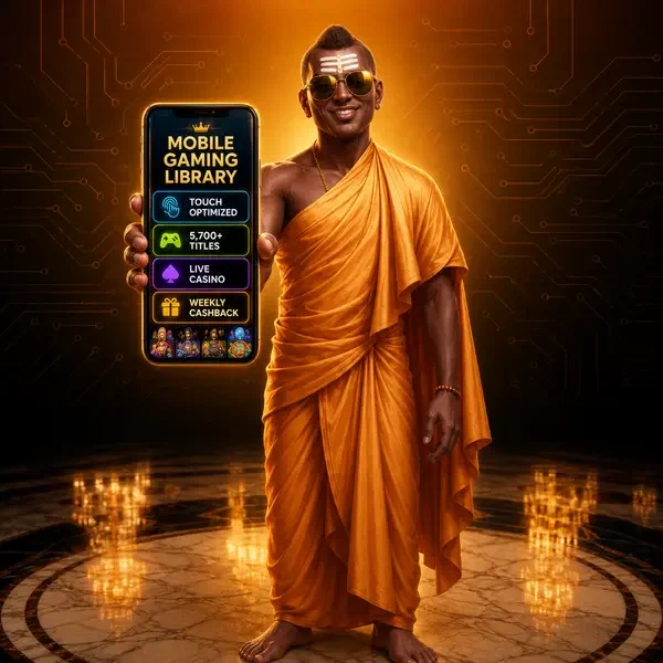 Golden Monk presenting mobile app with touch-optimized games at Mobile Gaming Library & Touch Optimization