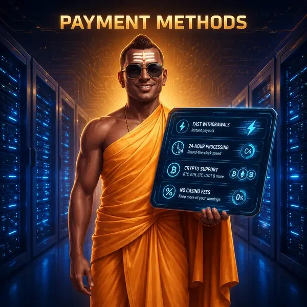 Golden Monk monitoring payment methods at SpinBuddha with glowing transaction tablet
